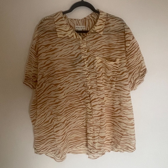 Zebra Animal Print Button Down Chic Glam Minimalist Artsy Plus Hip Blouse Top - Picture 7 of 10